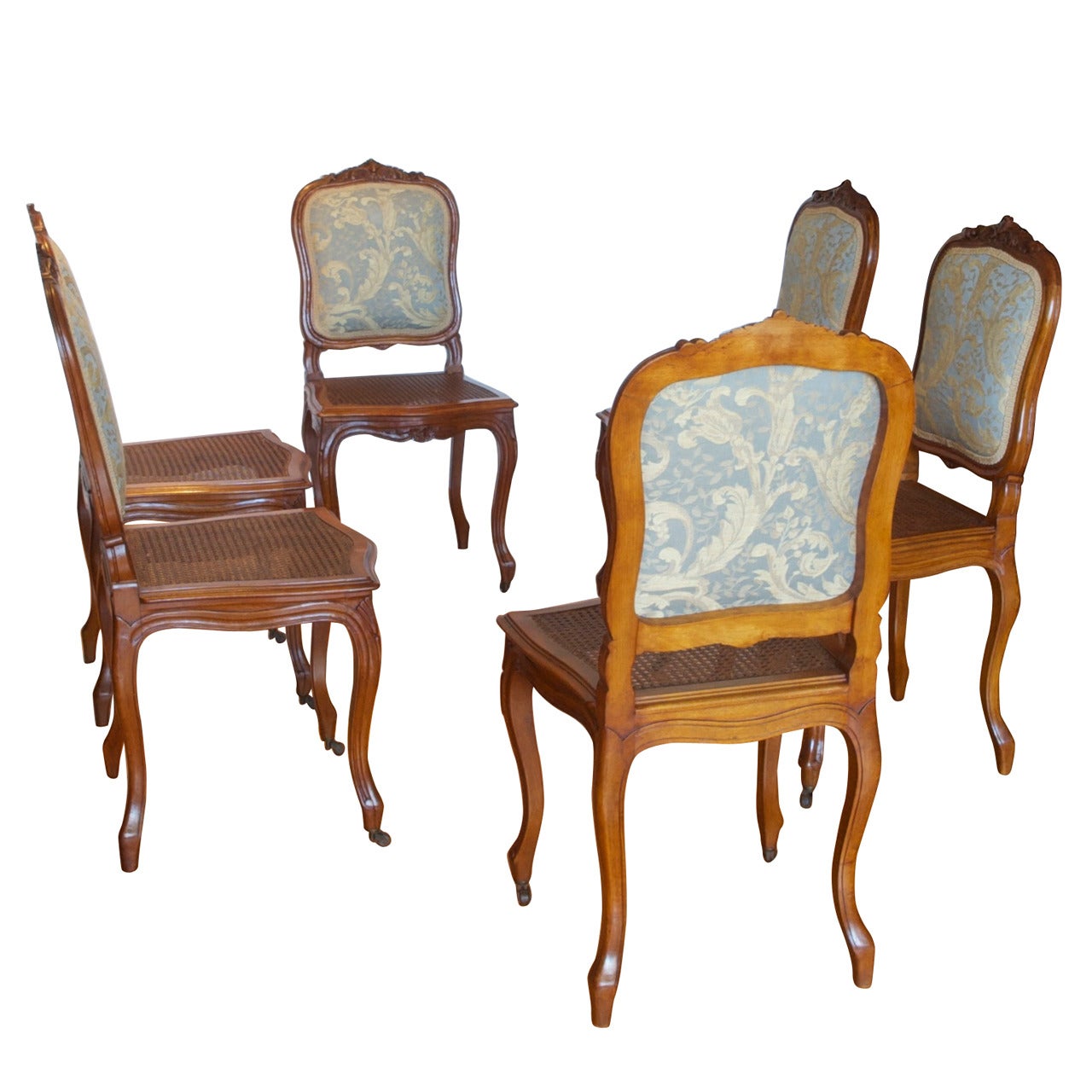 Set of Six French 19th Century Louis XV Style Dining Chairs in Walnut, c. 1880