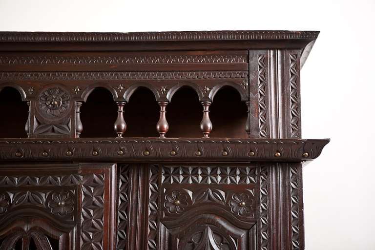 French Louis XIII Revival Cupboard in Carved Oak For Sale 3