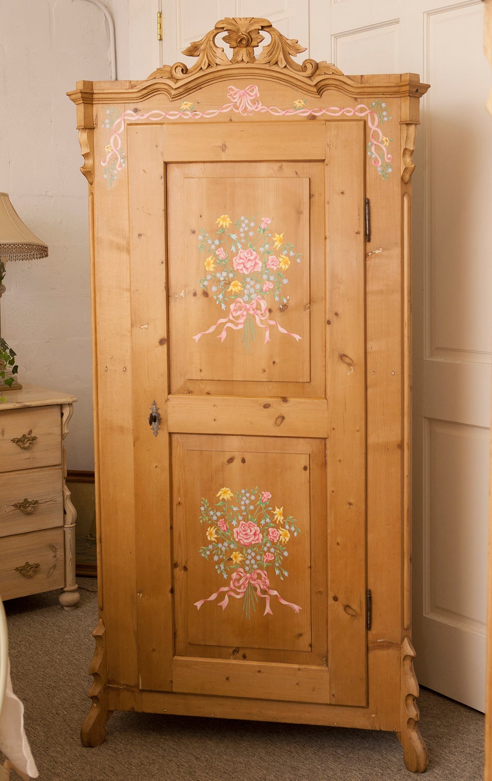 Pine Armoire with Later Painting of Flowers and Festoons, Germany, circa 1850 5