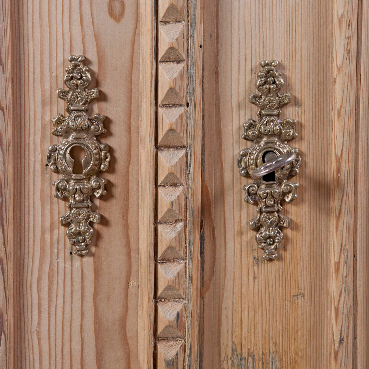 19th Century German Two-Door Pine Armoire with Full Columns and Paneled Doors, circa 1895