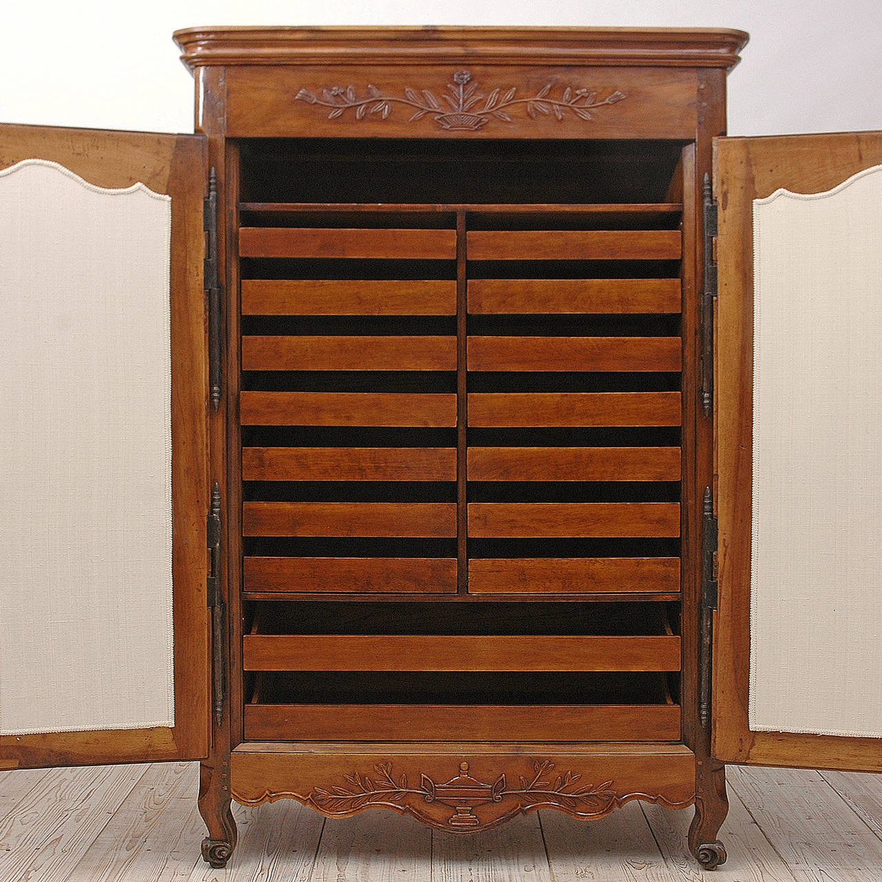 Louis XV 18th Century French Armoire in Walnut Outfitted with 16 Linen Drawers