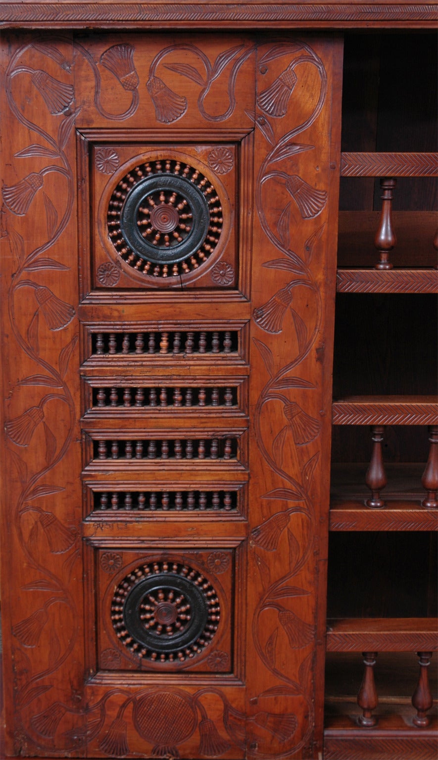 British Colonial Colonial Malaysian Cupboard in Carved and Polychromed Wood, circa Late 1800s