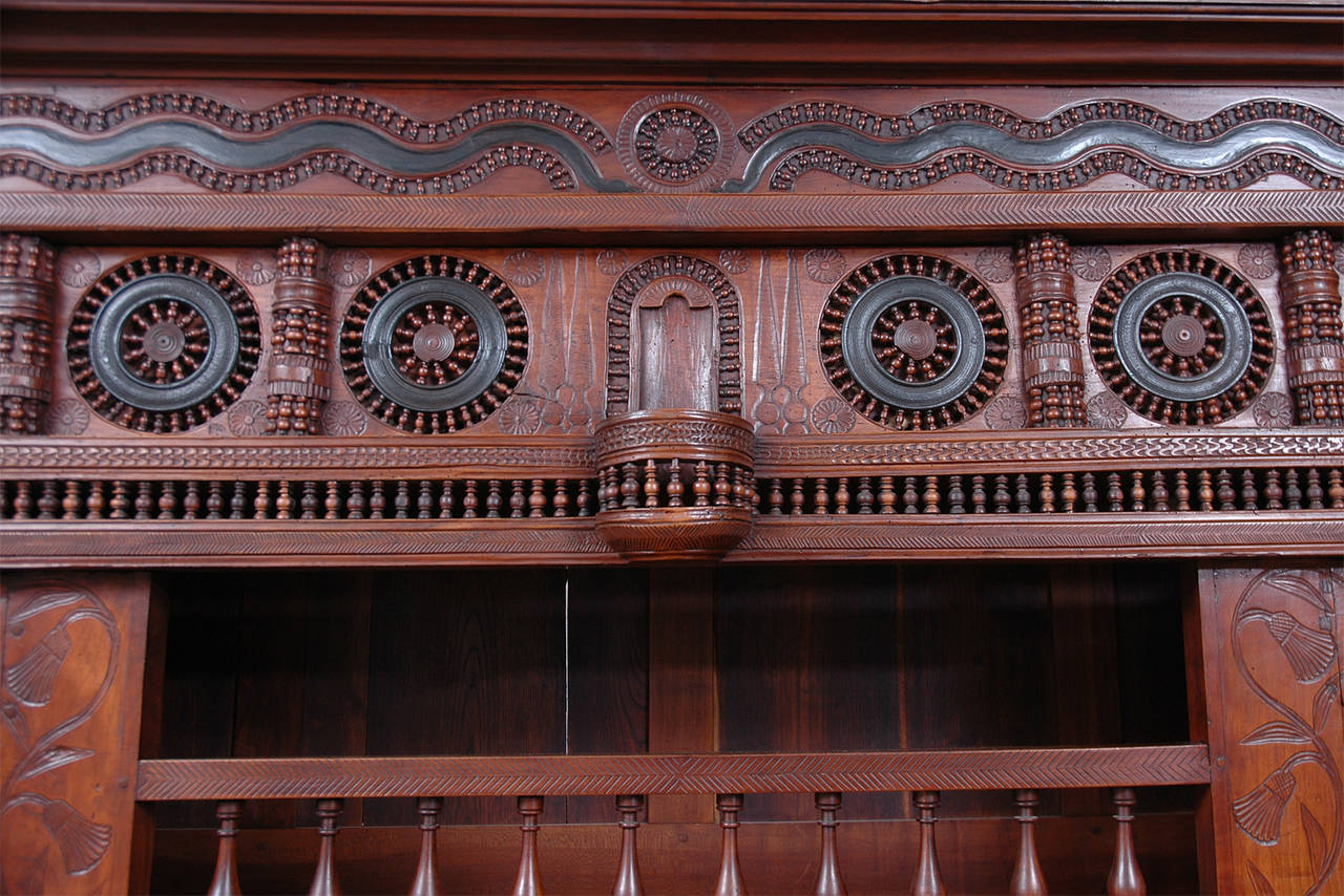 19th Century Colonial Malaysian Cupboard in Carved and Polychromed Wood, circa Late 1800s