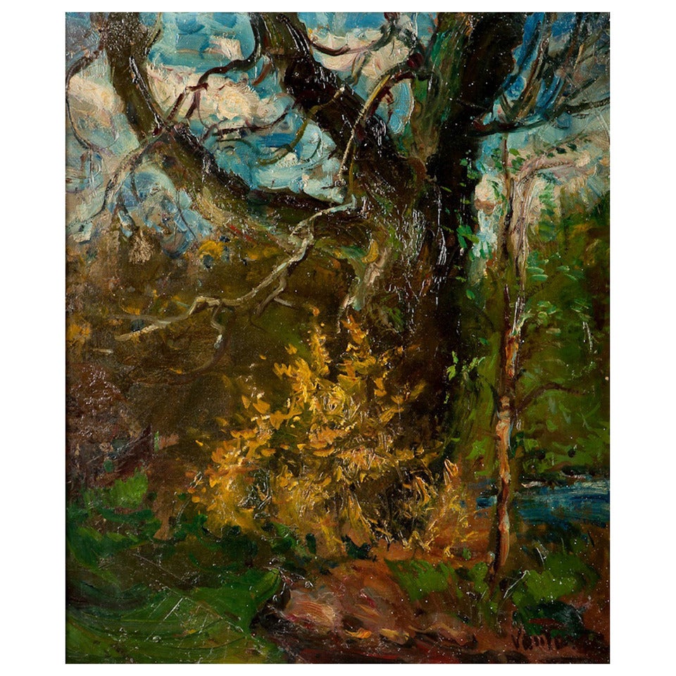 "Forest Landscape" Oil on Canvas Signed Vantore