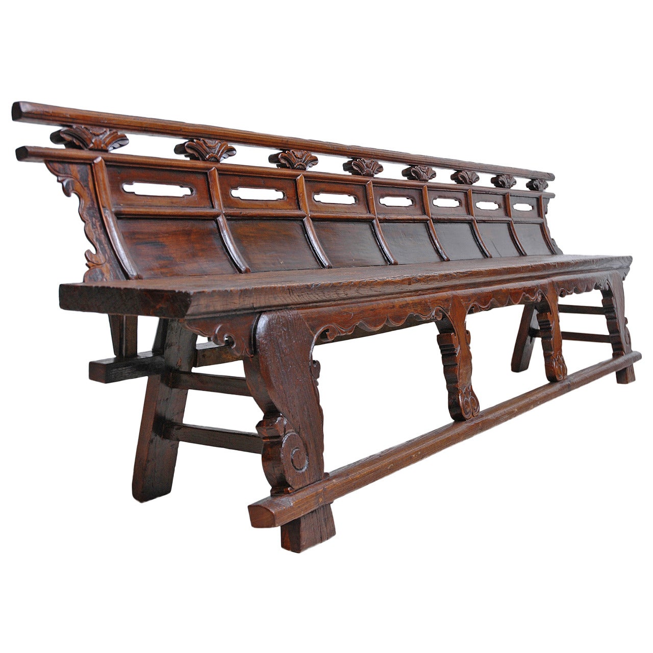 Long Chinese Qing Bench in Elm, Shanxi, circa 1800 For Sale