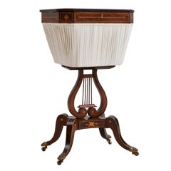 English Regency Lyre Base Sewing Table with Basket, circa 1820