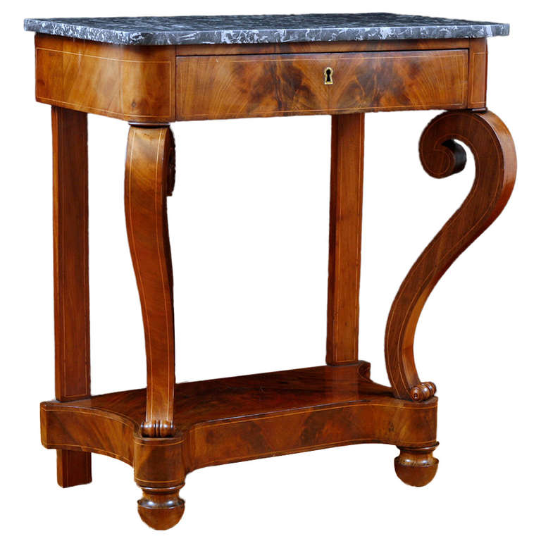 French Charles X Console Table in Cuban Mahogany with Marble, circa 1825
