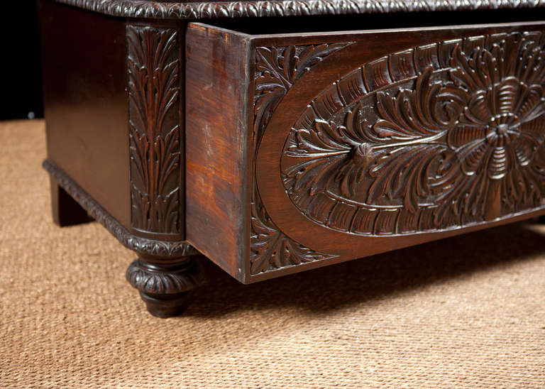 19th Century Anglo Caribbean Carved Chest in Mahogany