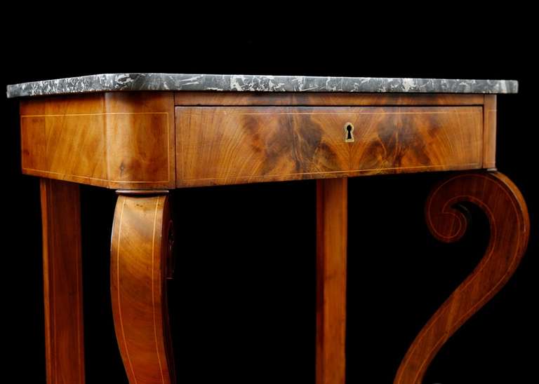 French Charles X Console Table in Cuban Mahogany with Marble, circa 1825 1