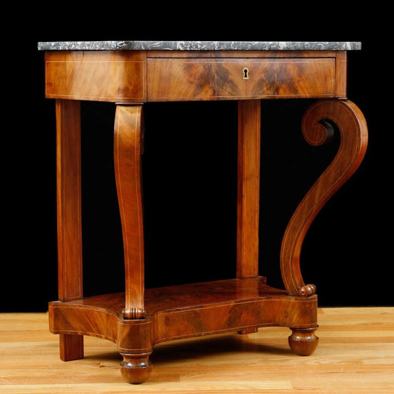 French Charles X Console Table in Cuban Mahogany with Marble, circa 1825 In Excellent Condition In Miami, FL