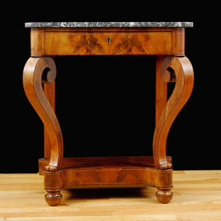19th Century French Charles X Console Table in Cuban Mahogany with Marble, circa 1825