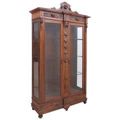 Flemish Renaissance Style Bookcase Vitrine in Walnut 9