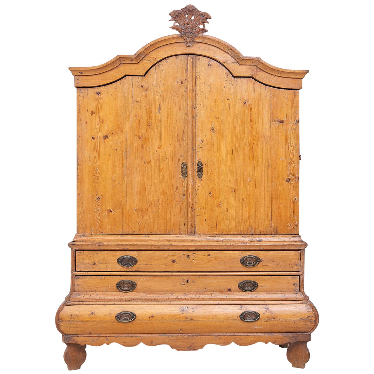 18th Century Pine Bombe Linen Press from Holland