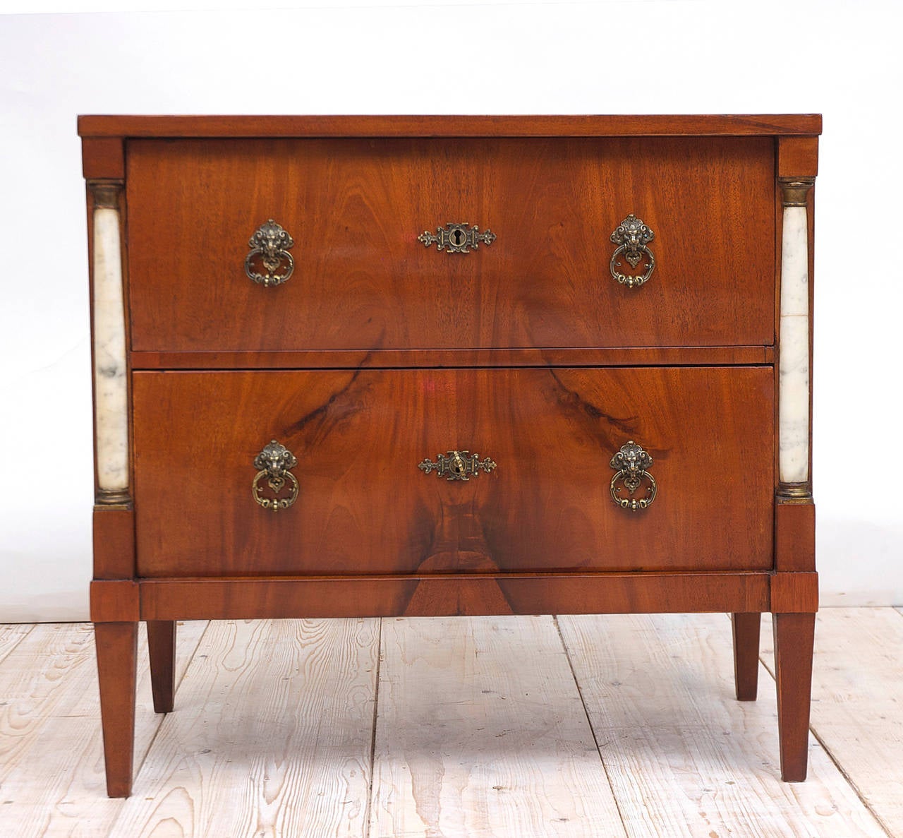 Small Empire Chest of Drawers in Mahogany with Marble Columns, Sweden, c. 1790 For Sale 1