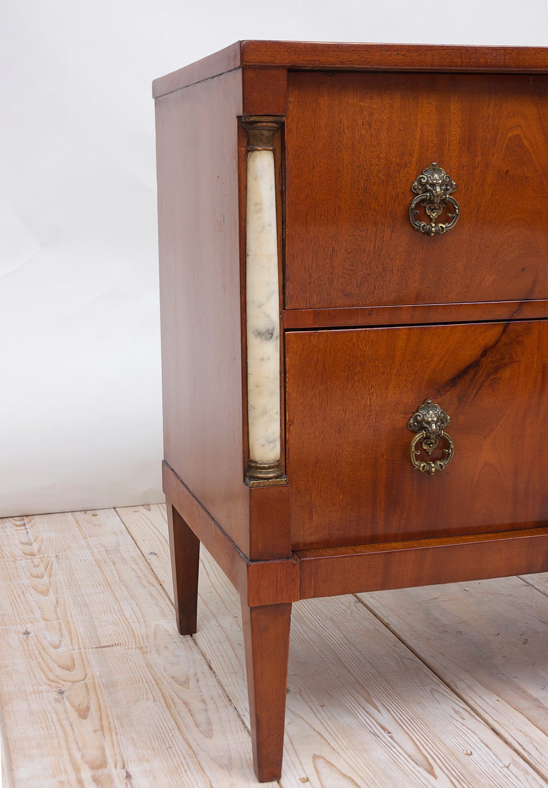 Swedish Small Empire Chest of Drawers in Mahogany with Marble Columns, Sweden, c. 1790 For Sale