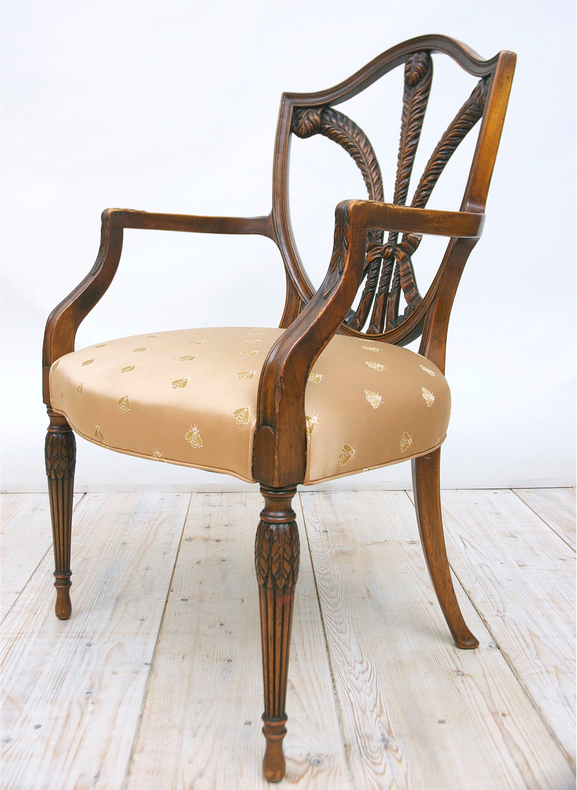 Polished 19th Century Pair of Shield-Back Armchairs with Carved Prince of Wales Feathers For Sale