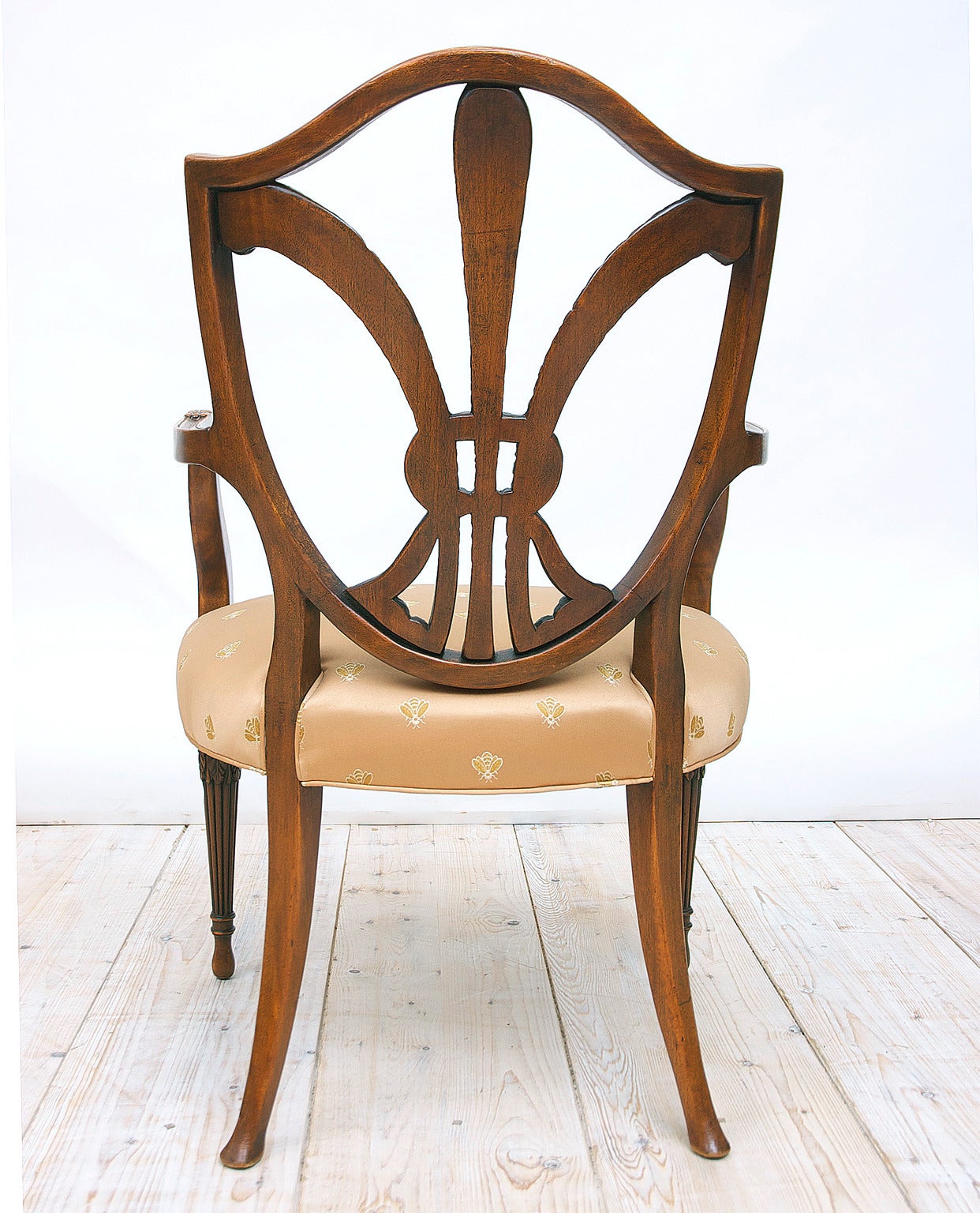 Mahogany 19th Century Pair of Shield-Back Armchairs with Carved Prince of Wales Feathers For Sale