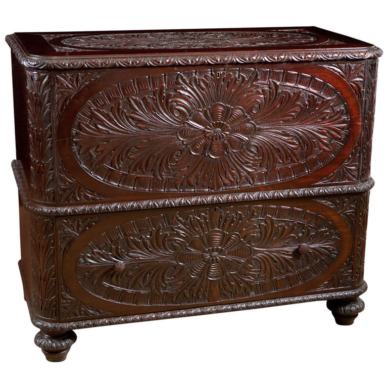 Anglo Caribbean Carved Chest in Mahogany