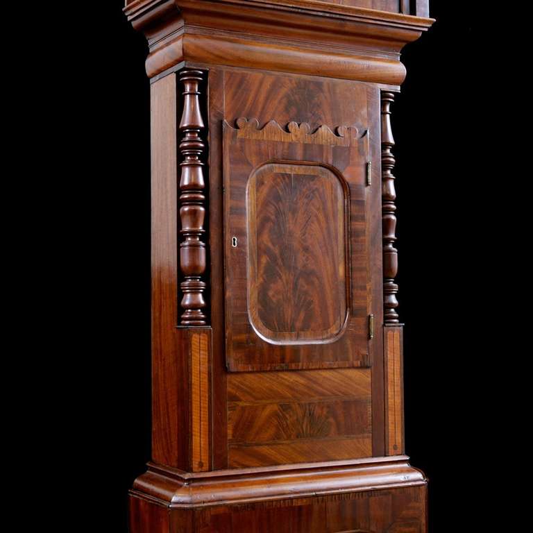 Polished English Tall Case Clock by George Slater in Mahogany, circa 1830 For Sale
