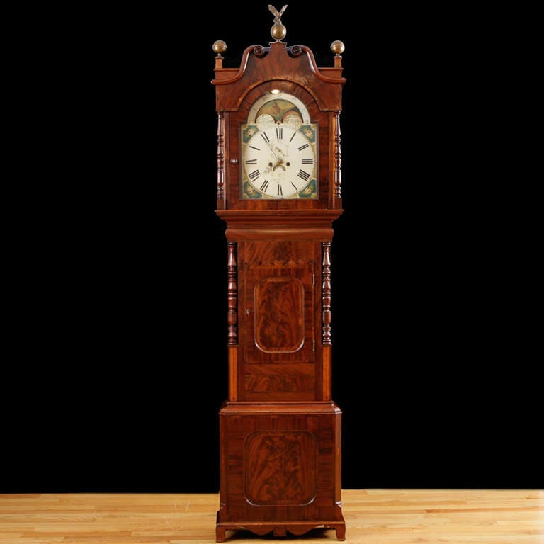 
An English tall case clock by George Slater in mahogany, circa 1830.
A fine tall-case clock, with the signature on the painted dial of 
