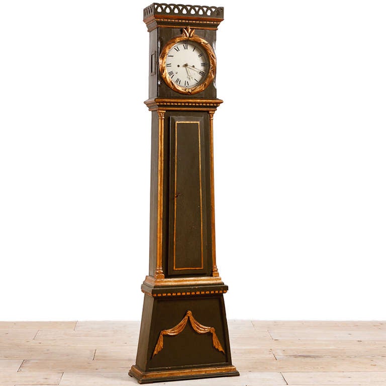 Early 19th Century Bornholm  tall case clock , circa 1825.
Bornholm, a small island off the coast of Sweden in the Baltic sea, has historically enjoyed a vibrant community of artists and is recognized for its landscape paintings and antique