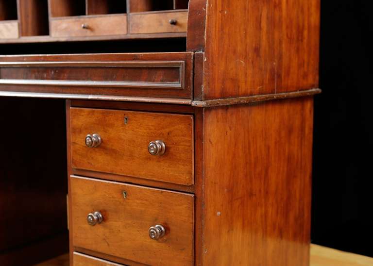 English Pedestal Desk in Mahogany with Cylinder Top. c. 1850 3