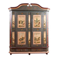 Armoire de mariage ou de douaire d'Alsace-Lorraine en peinture originale:: datée de 1823