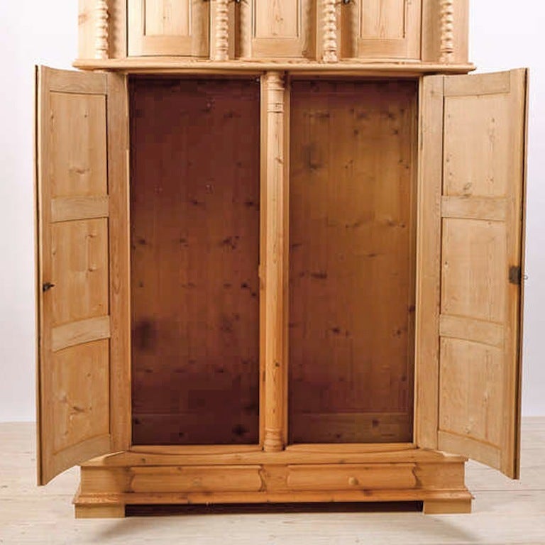 Rare Five-Door Danish Armoire in Pine with Bowed-Paneled Doors, circa 1835 1