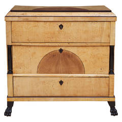 Empire or Biedermeier Chest with Secretary in Birch with Ebonized Details