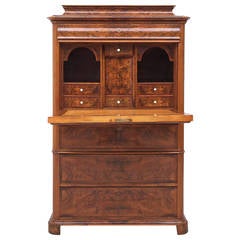 Antique Biedermeier Fall-Front Secretary in Figured and Burled Walnut