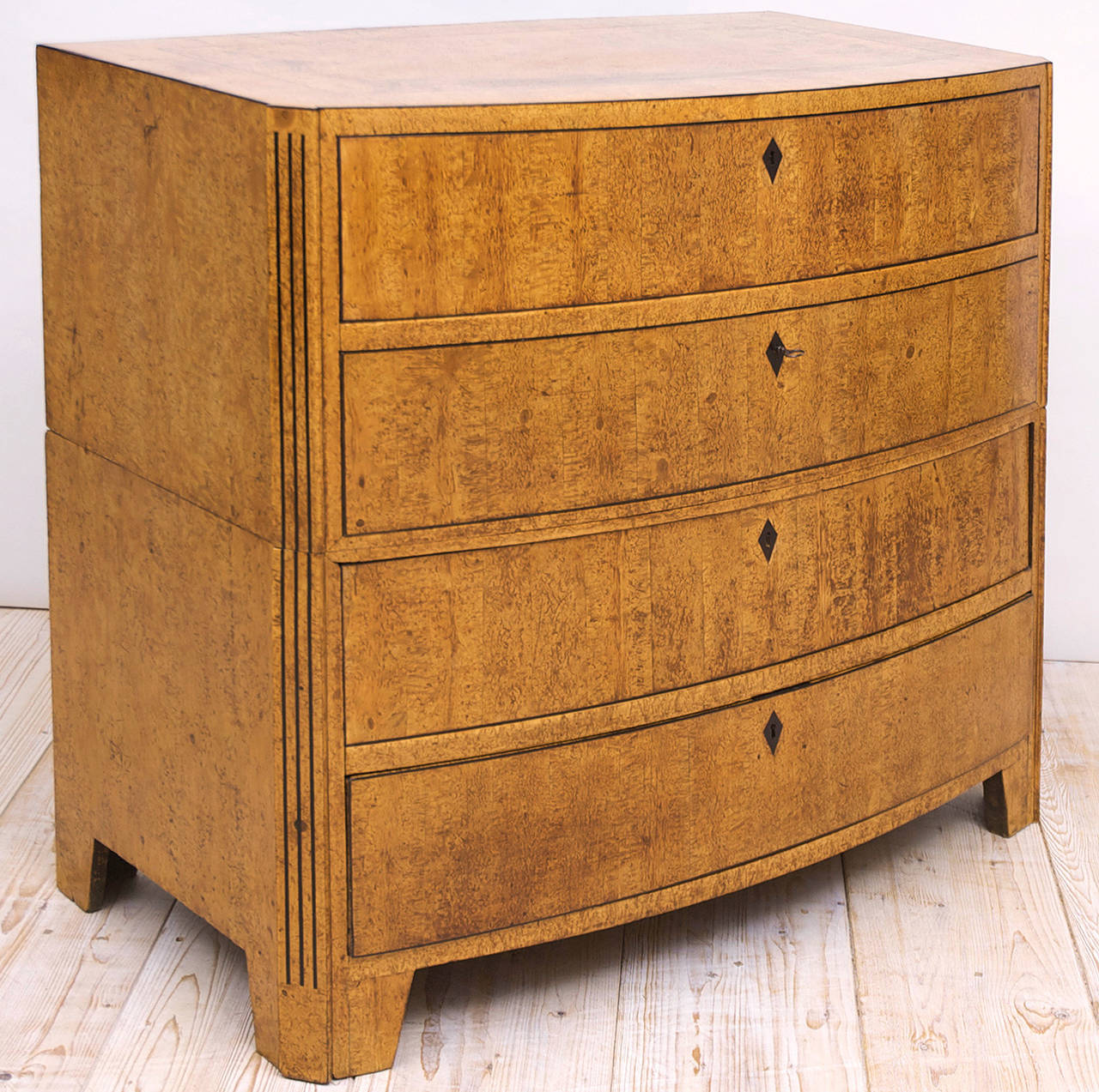 Scandinavian Empire Bow-Front Chest of Drawers in Burled Olivewood