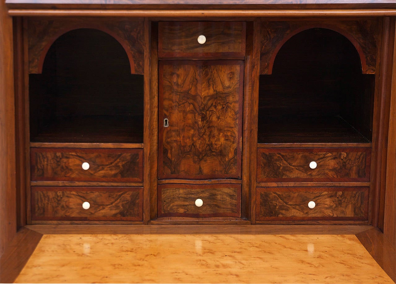 Biedermeier Fall-Front Secretary in Figured and Burled Walnut In Good Condition In Miami, FL