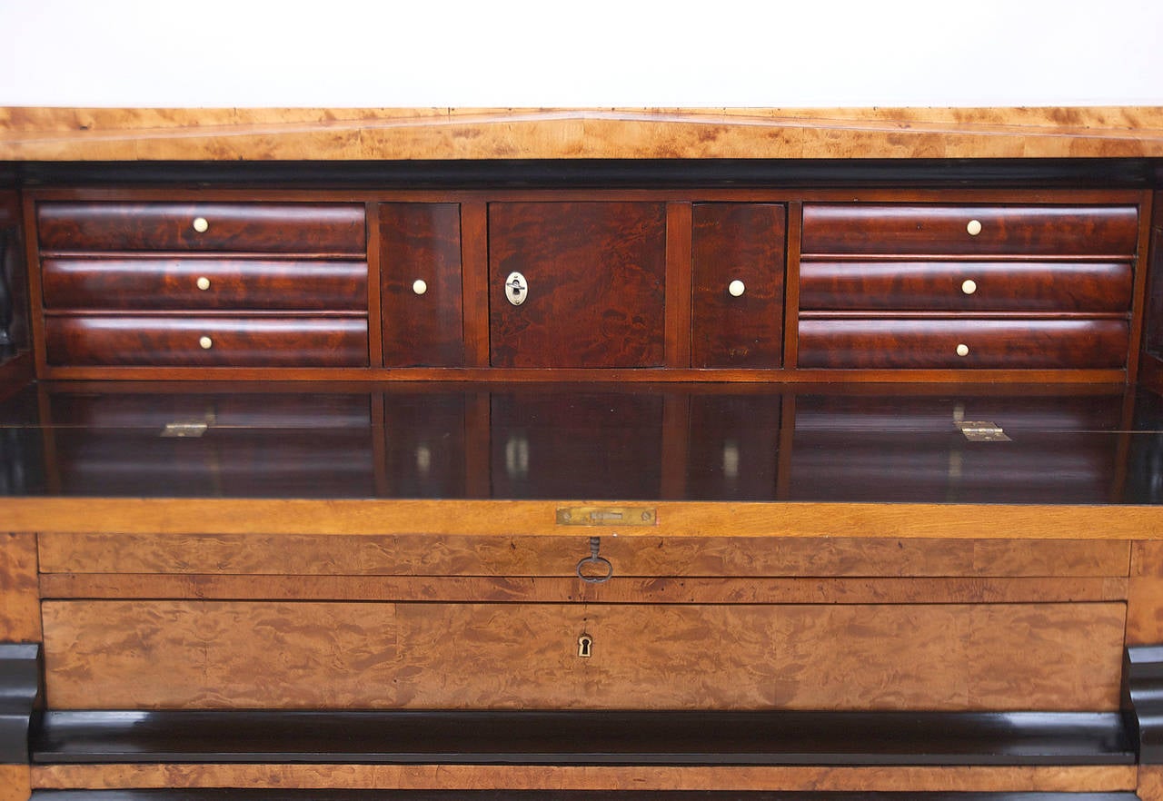 Swedish Karl Johan Biedermeier Chest of Drawers with Pull Out Secretary in Birch In Good Condition For Sale In Miami, FL