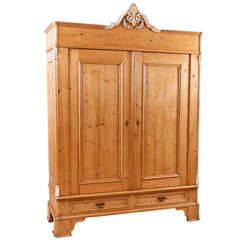 Massive North German Pine Armoire with Gesso Appliques on the Bonnet, circa 1850