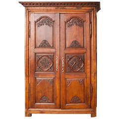18th Century Used French Armoire in Walnut with Carved Phoenix