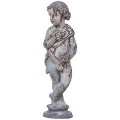 Cast Lead Garden Statue of Child Holding Grapes Representing "Summer" 1