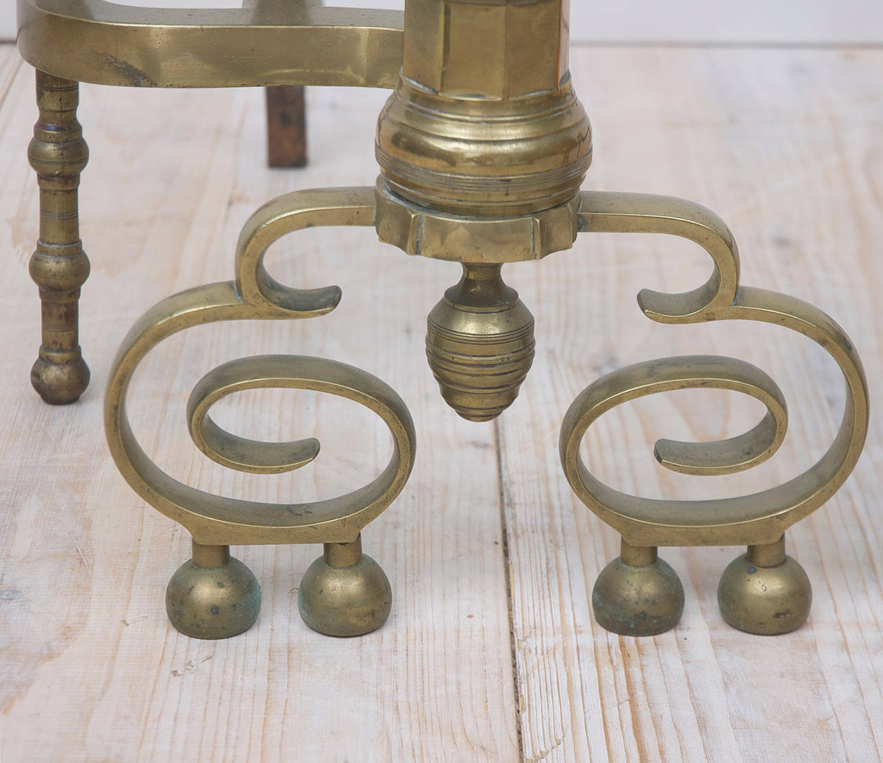 Cast Pair of American Federal Brass Andirons