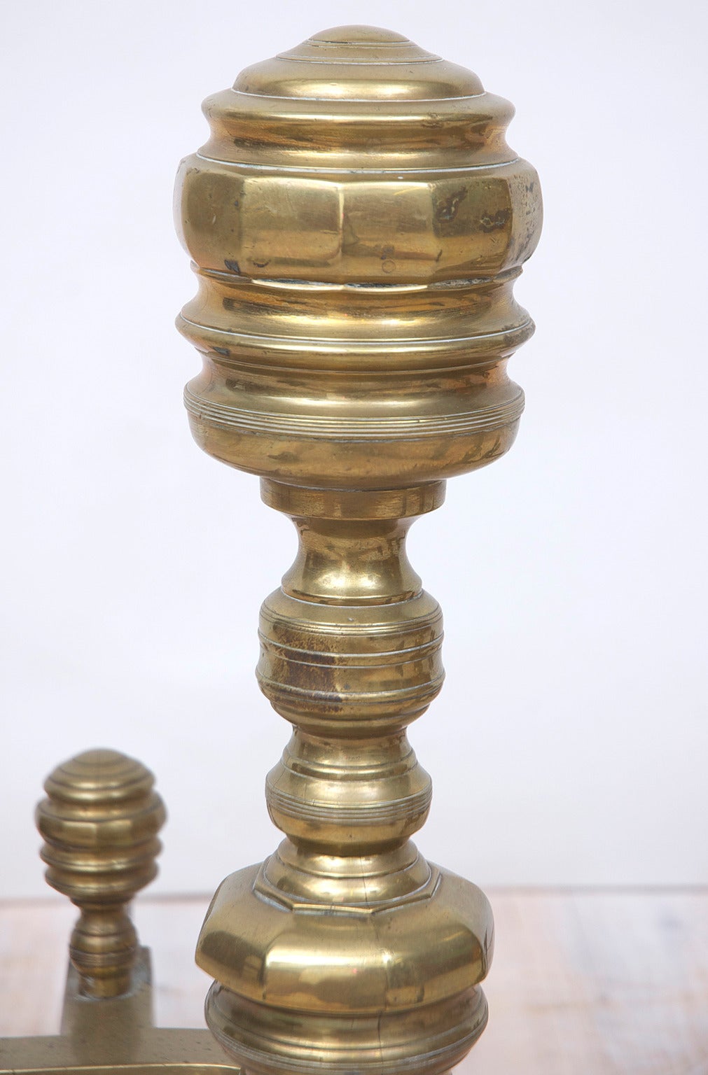 19th Century Pair of American Federal Brass Andirons
