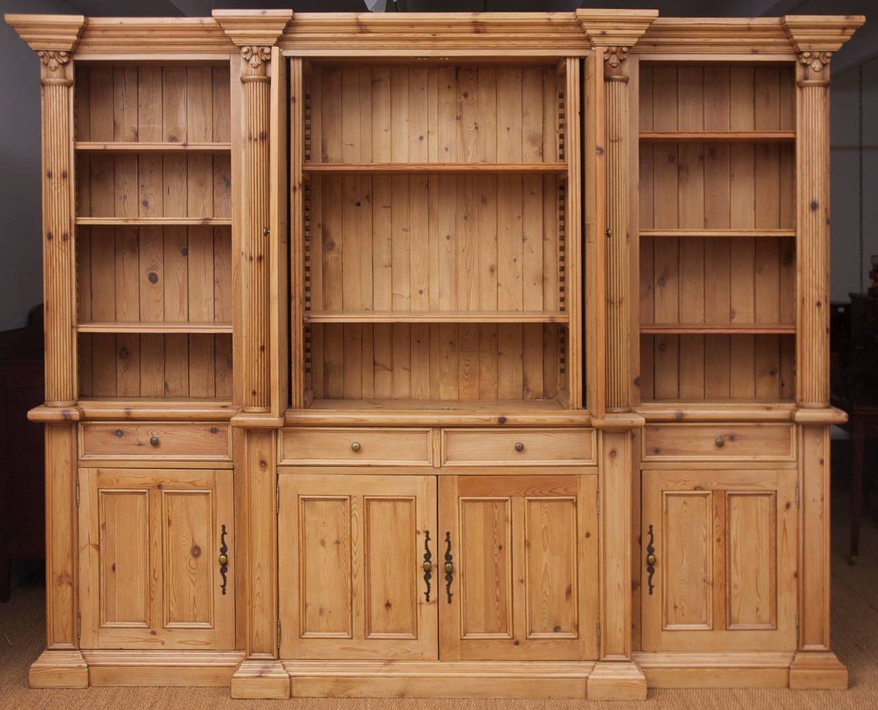 European Long Bookcase in Reclaimed Antique Pine