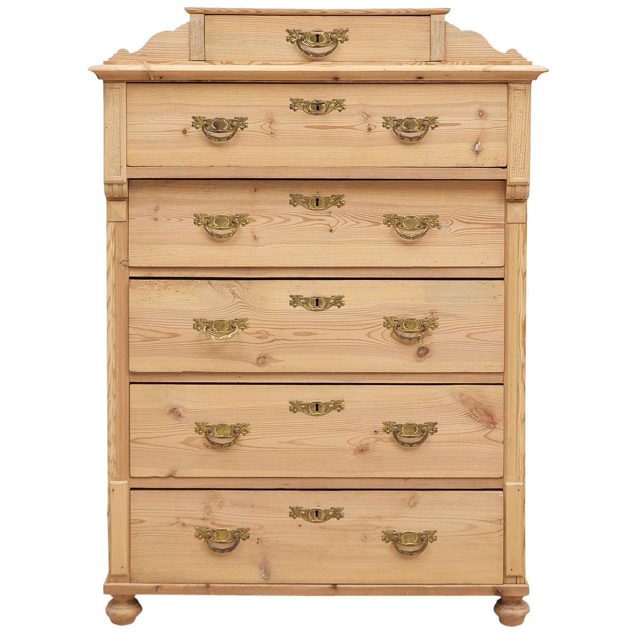 Tall Swedish Chest in Pine with Six Drawers, circa 1870