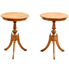 Pair of Swedish Tripod Side Tables in Birch with Ebonized Details, circa 1850