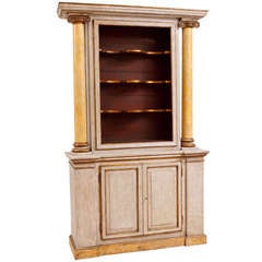 19th Century Italian Neoclassical Painted Display Cabinet w/ Faux Marble Columns