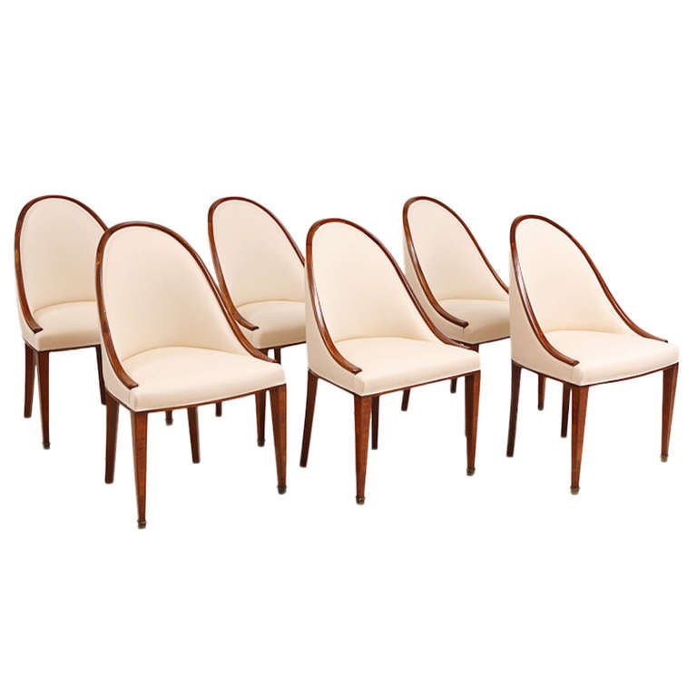 Set of 6 (Six) French Art Deco Gondola Dining Chairs in Mahogany