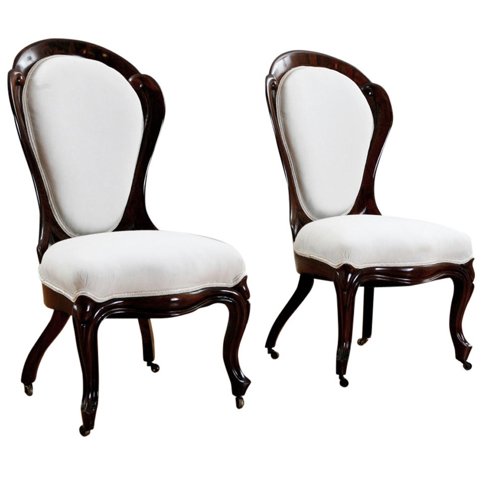 Pair of Rosewood Salon Chairs w/ Upholstery by John Henry Belter, circa 1844