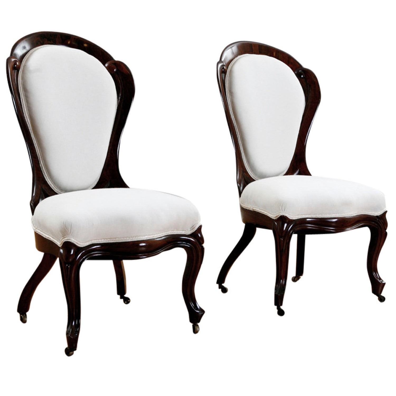Pair of Rosewood Salon Chairs w/ Upholstery by John Henry Belter, circa  1844 For Sale at 1stDibs