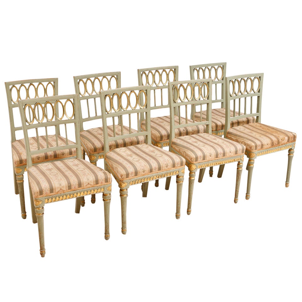 Set of 8 (Eight) Swedish Late Gustavian Dining Chairs