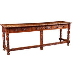 Rare Swedish Table in Oak with Parquetry Top, dated 1896
