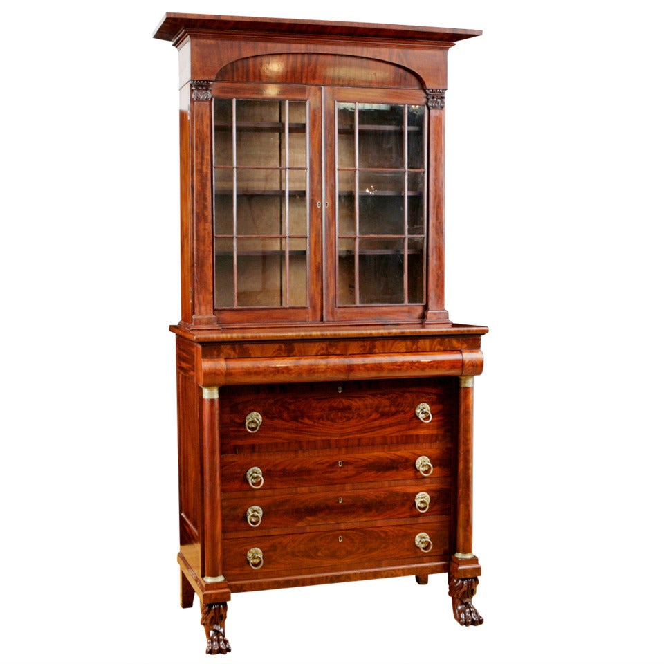 American Classical Secretary Bookcase in Mahogany Attributable to John Meads
