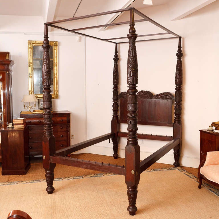 Antique Queen-Size Carved Four-Poster American Empire Bed, Philadelphia, c  1825 For Sale at 1stDibs