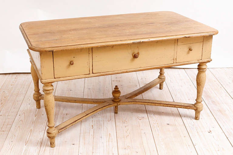 Hand-Painted Swedish Gustavian Farmhouse Table in Original Yellow Ochre Paint, circa 1800 For Sale